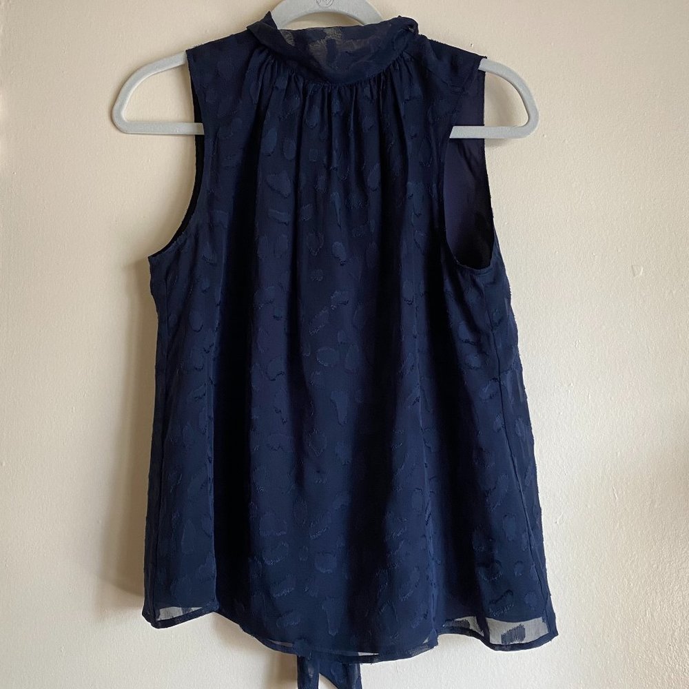 Marie Oliver Midnight Blue Sleeveless Silk Tie Neck Blouse, Size S